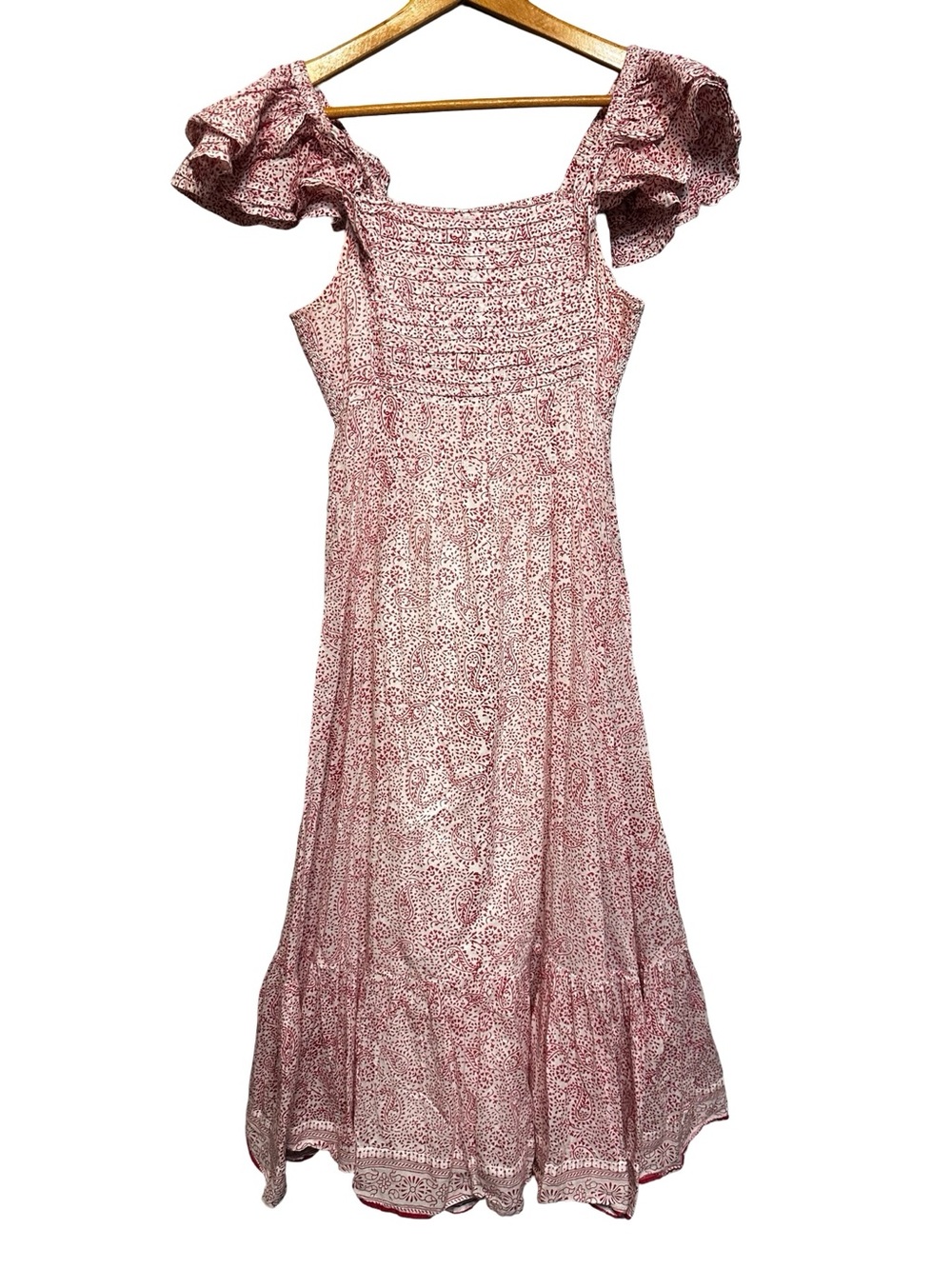 Cleobella Meera Midi Dress in Anila Size Small Red White Floral Tiered Ruffle